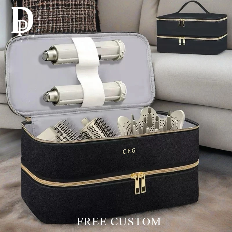 

Custom Letters Travel Cosmetic Bag Curling Iron Double Layer Hair Dryer Storage Bag Luxury Large Capacity Lady Hair Curling Bag