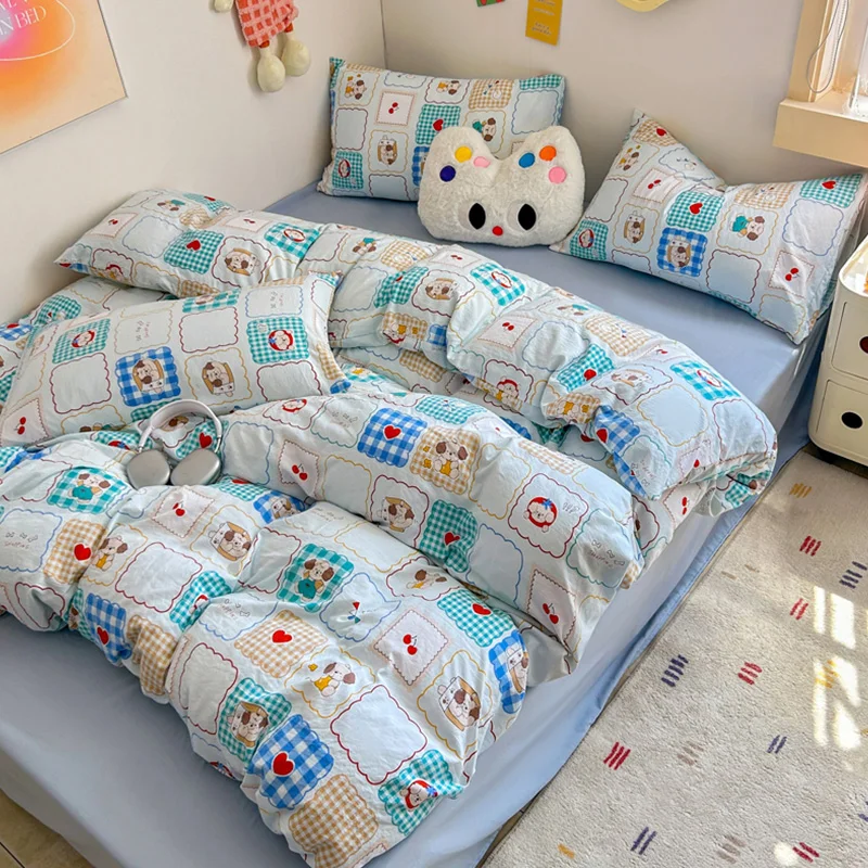 

2025 New Washed Cotton Single Duvet Cover Small Fresh Cartoon Printed Quilt Korean Version of Comfortable Breathable Bedding