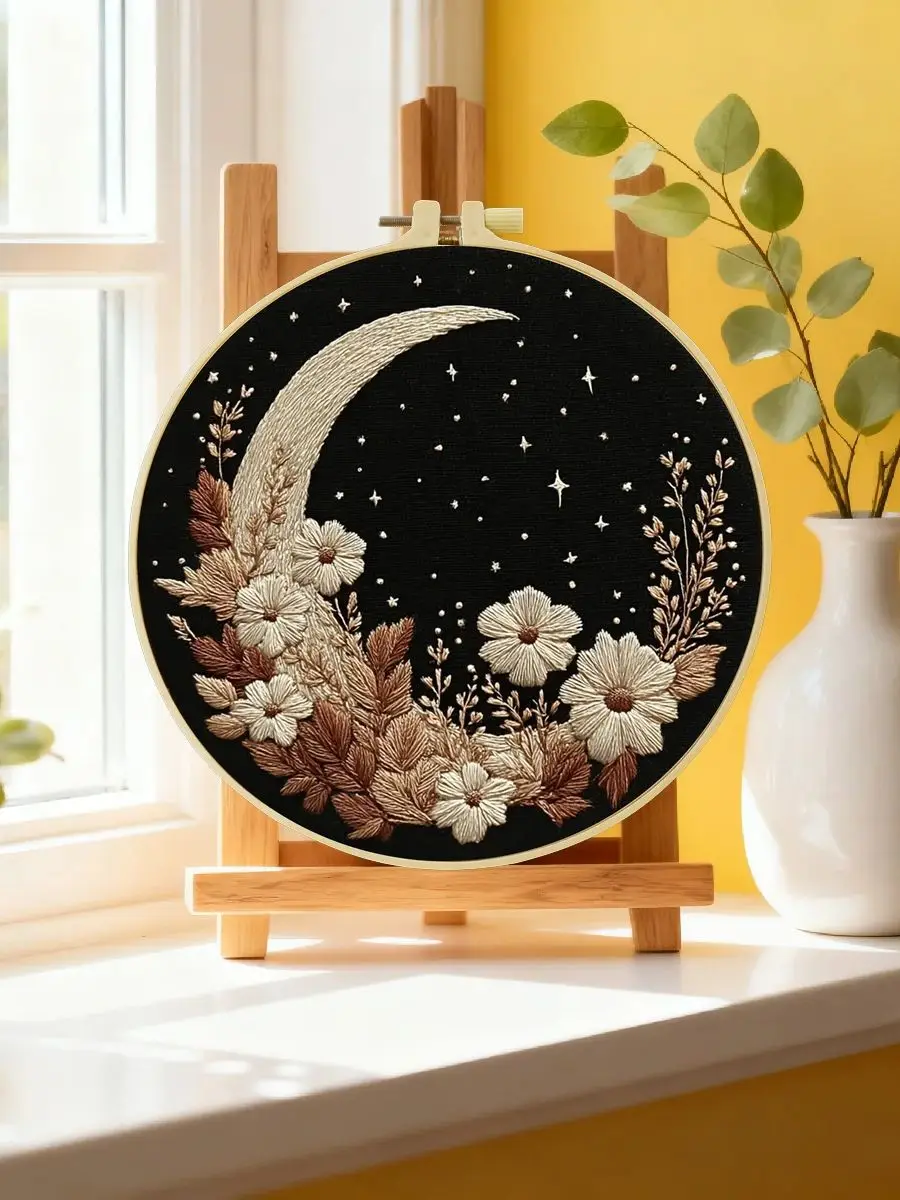 1 Stück 20x20 cm (7,87 Zoll) wasserlöslicher Aufkleber, Mond-Stickerei-Starter-Kit, DIY-Kit, Stickerei-Set, Handarbeiten, Nähkunst – Detail 6