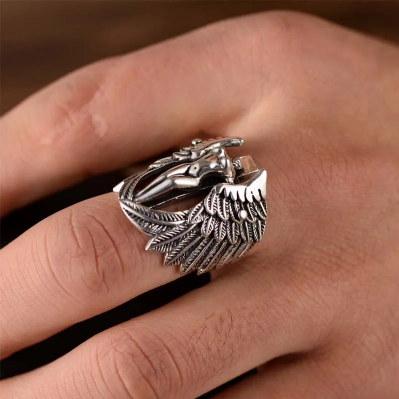 Angel Demon Wings Couple Rings For Lovers Valentine\'S Day Gifts Vintage Adjustable Finger Rings Jewelry Accessories Anillos