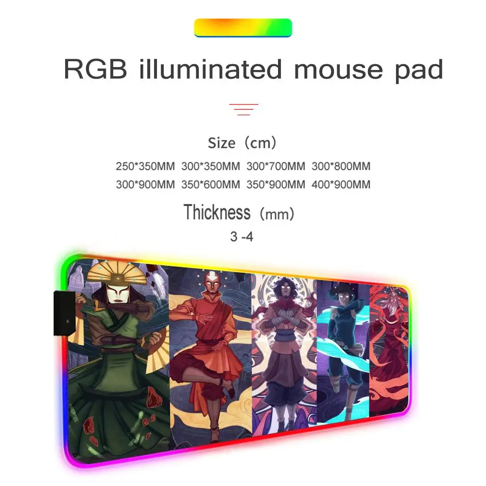 Avatar The Last Airbender Mouse Pad Gamer Rgb Desk Mat Back Light Led Mousepad Setup Gaming Accessories Deskmat Big Mousepepad