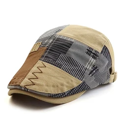 Designer Beret Hat Men Retro Newsboy Cap Patchwork Plaid Herringbone Flat Peaked Cap Women Driving Cabbie Gatsby Hat Casquette