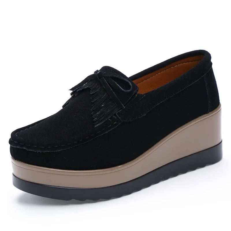 Jesień kobiety platformy buty skórzane zamszowe pluszowe wsuwane trampki chaussure femme frędzel mokasyny mokasyny damskie buty 445