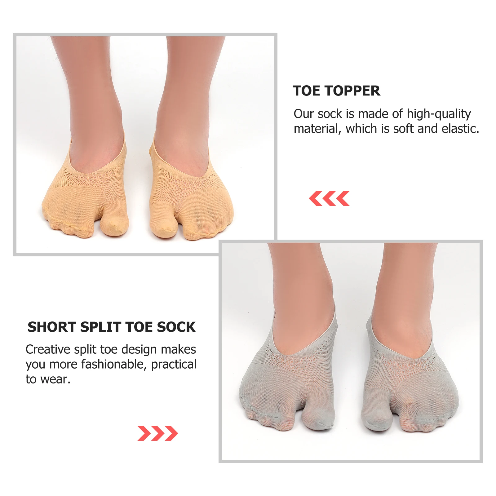 

2 Pairs Split Grey Skin Tone Short Split Toe Sock Cozy Toe Topper Warm Socks Soft Women Sock Lightweight Elastic