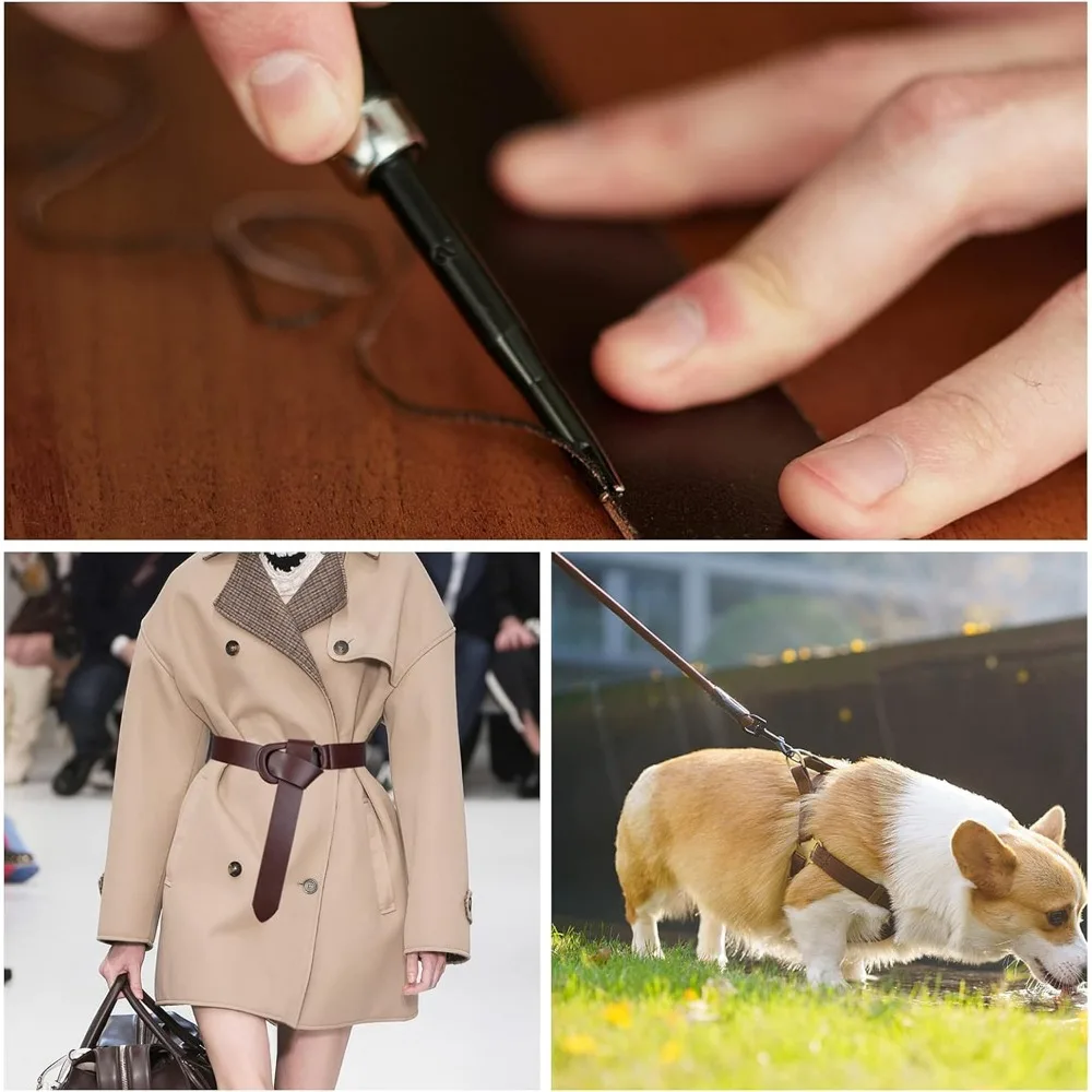 Double Sided Leather Straps Strips Coffee 118 Inch Long 1.18 Inch Wide Cowhide Leather Wrap Flat Cord for DIY Bag Making Kit