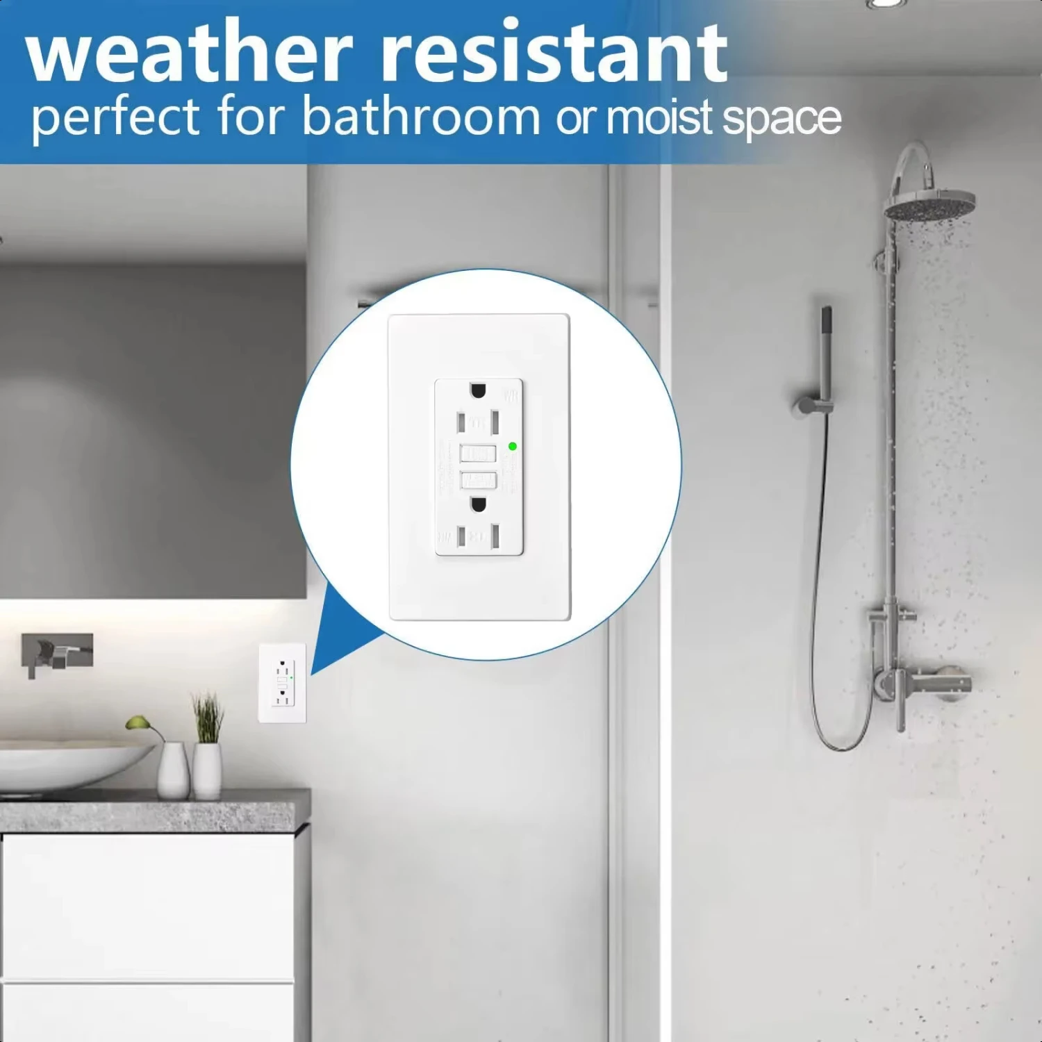 GFCI-enchufe de pared blanco resistente a la intemperie, indicador wtih, salida resistente a la manipulación, cocina, baño, exterior, 15AMP