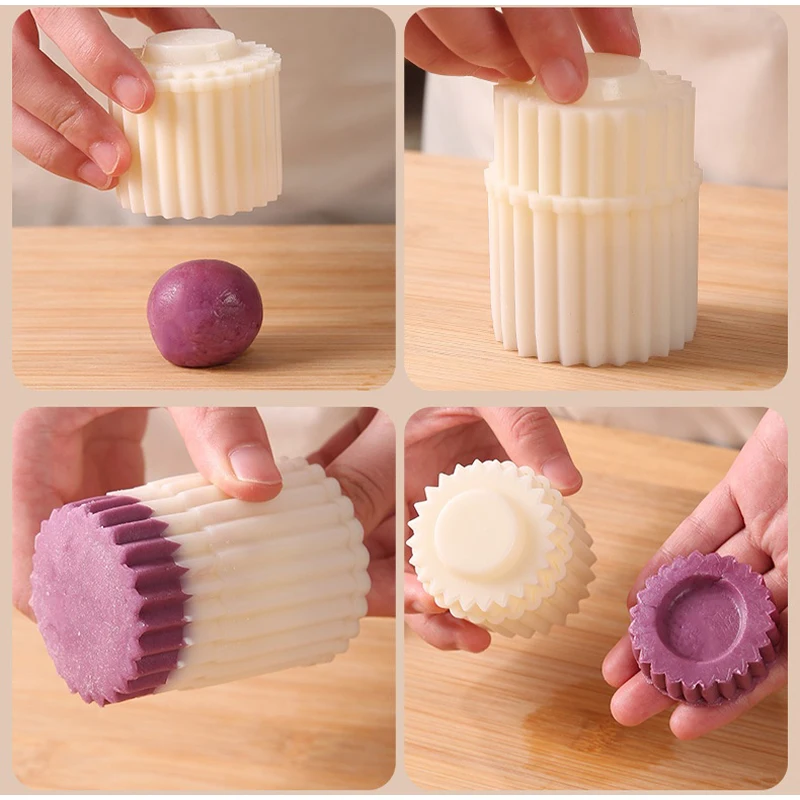 Doppelköpfige Gebäckform mit Sonnenblumenmuster, runde Mondkuchenformen, Pressform für Gebäck, DIY-Dessert-Backwerkzeuge für die Küche zu Hause. – Detail 9