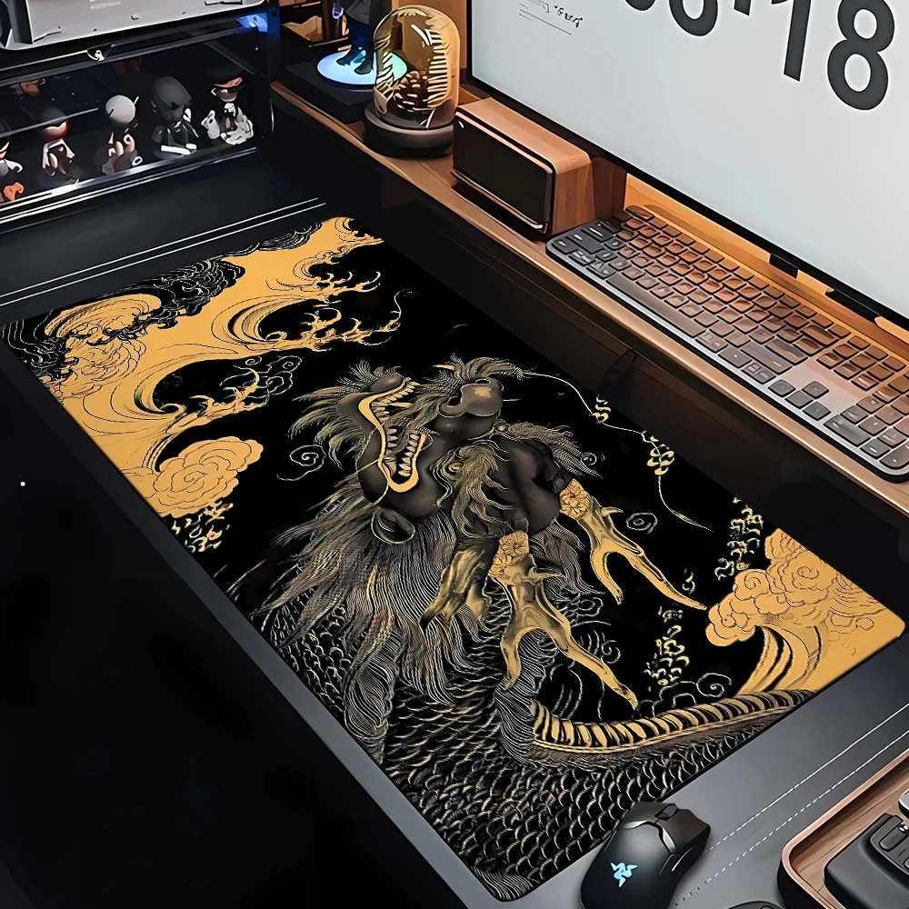 Black Gold Dragon Mouse Pad Large Office Game Table Mats XXL Rubber Anti-slip Keyboard Mat Computer Accessories Long Desk Pads