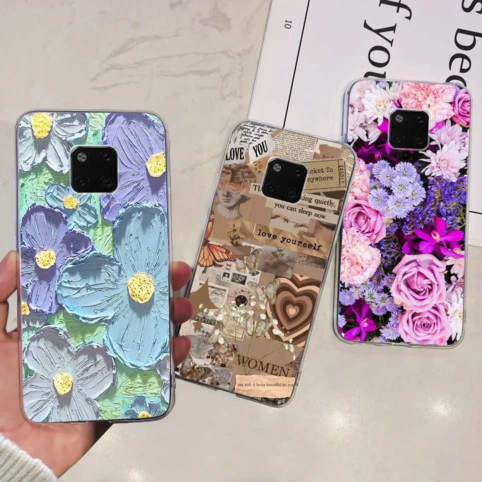 Für huawei mate 20 pro Fall neue Mode Blume weiches Silikon Telefon Rückseite coque für mate20 mate20 20pro Fälle transparent