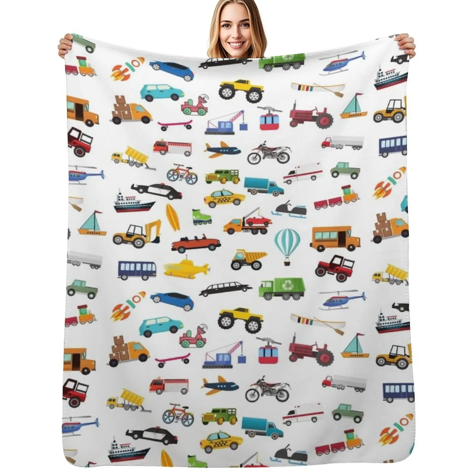 

Little Boy Things That Move Vehicle Transportation Collection Throw Blanket Cozy Warm Blanket for Bed Room Decor