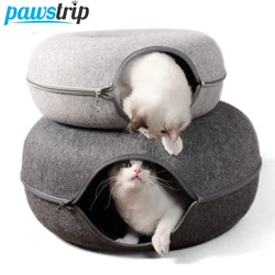 Matut-Lit tunnel en feutre naturel pour animaux de compagnie, panier de jeu coule, jouets pour chat, maison pour chaton, accent de diversification pour lapin, 2 animaux de compagnie