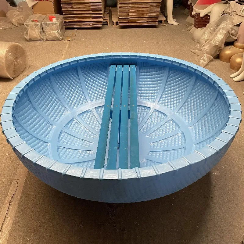 Outdoor glass fiber Vietnamese round basket boat decoration sightseeing park festival celebration art installation