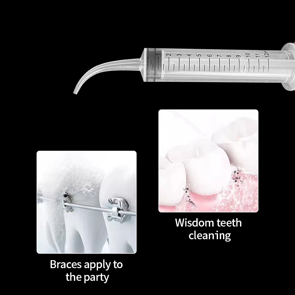 곡선 팁이 있는 치과 관개 주사기, 12ml 치과 키트, 투명 치아 미백 치과 기구, 치과 관리 도구