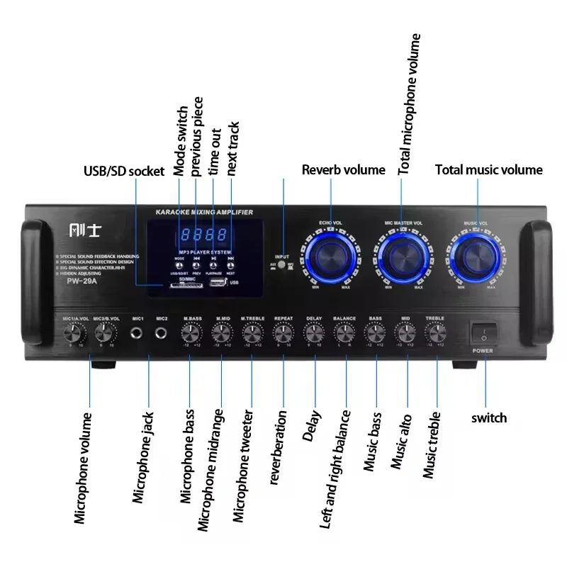 600W*2 High-power Professional KTV Amplifier Karaoke Blueteeth HIFI Sound Equipment/Amplifiers/Speakers