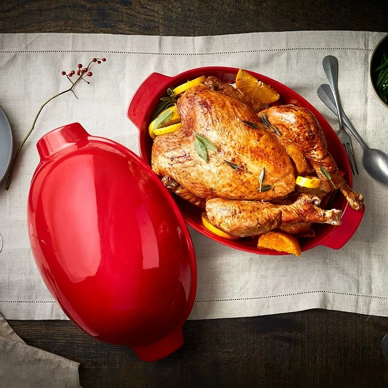 Ceramic baking pan with lid roast turkey roast fish oven home baking utensils