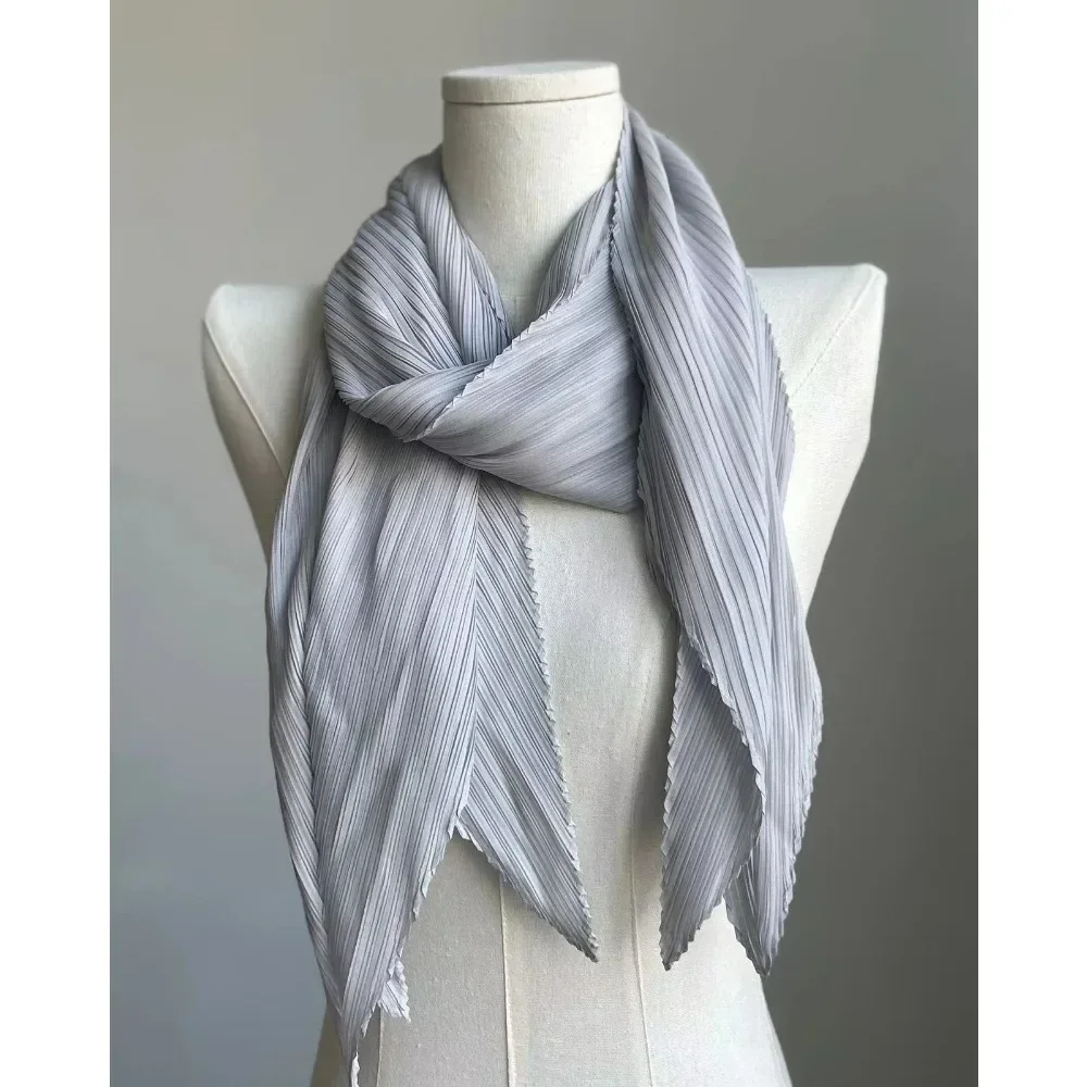 Pleats Pleated Scarf Shawl Women\'s Fashion Thin Sunscreen Fashion Versatile Solid Color Warm Elegant Temperament Tops 2023 New