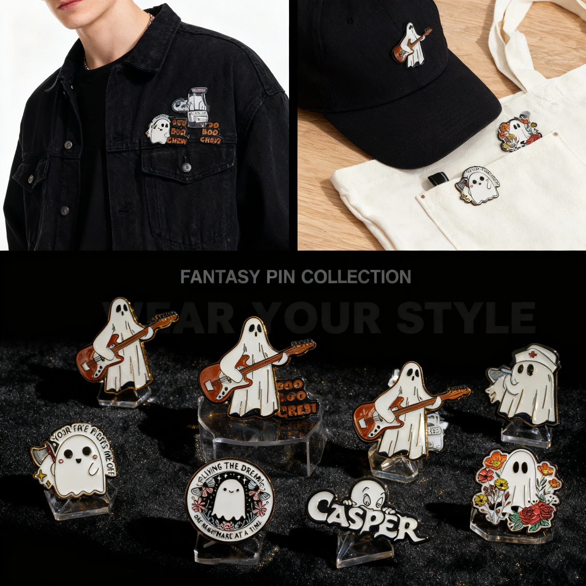 Men'S Accessories Clothing - Neu eingetroffen: Halloween-Geister-Gitarren-Brosche aus Legierung für