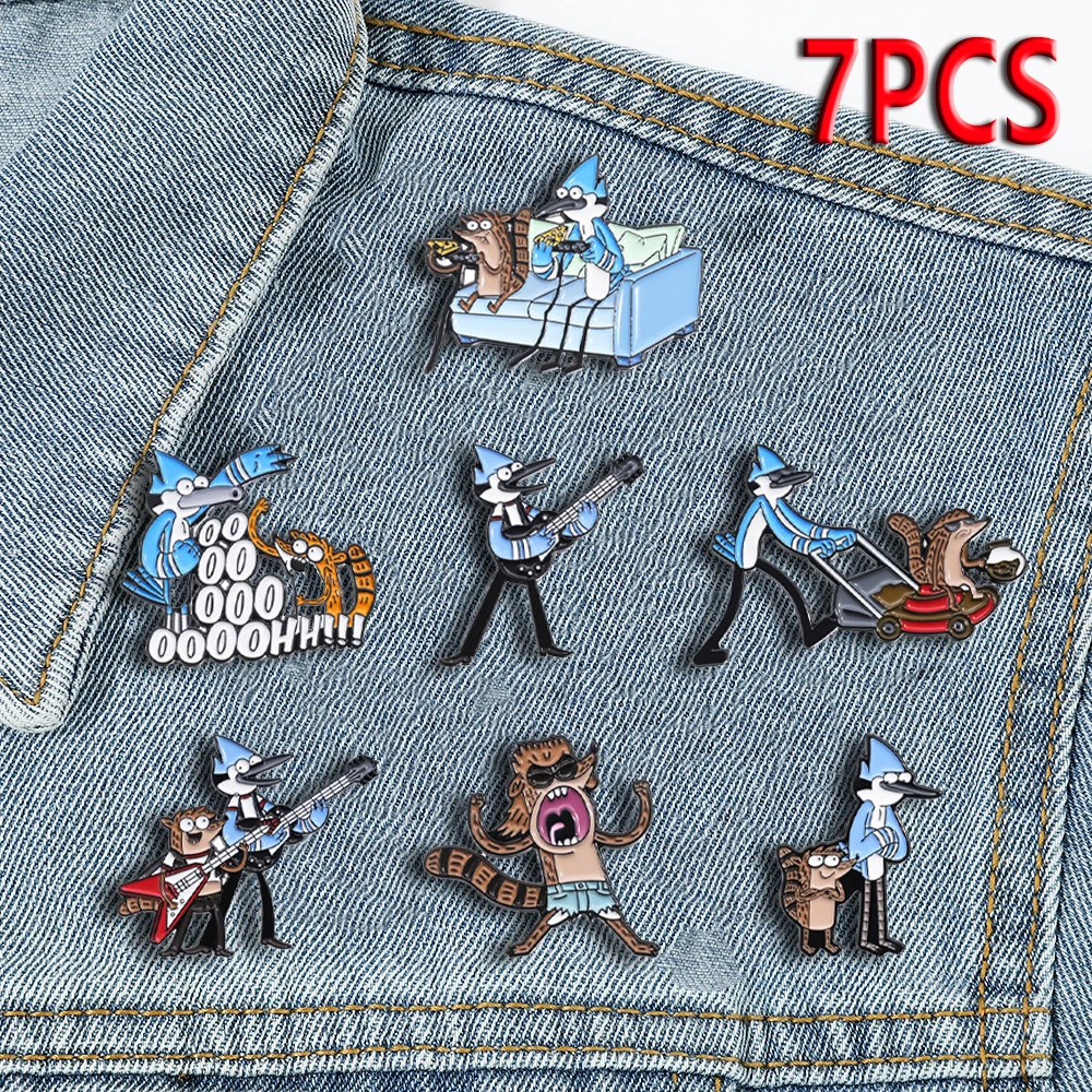 Cartoon Anime Birdmen and Brown Raccoon Enamel Pins Funny TV Series Brooch Lapel Badge Decorative Jewelry Gift For Kids Friends