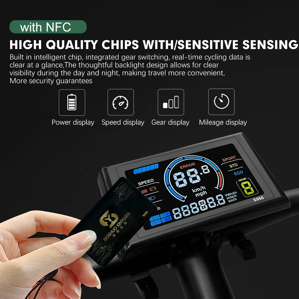 Prise SM/WP de contrôleur du match JN pour le kit de conversion d'Ebike Affichage électrique 24V-72V de document du JN-NFC S966 de vélo carte magnétique