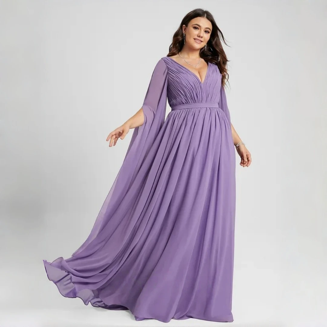 plus size formal dress with cape Chiffon Sleeve Bridesmaid A-Line Gown Ruched Bodice Women Evening Wedding Guest Mother Bride Outfit spaghetti straps homecoming dresses