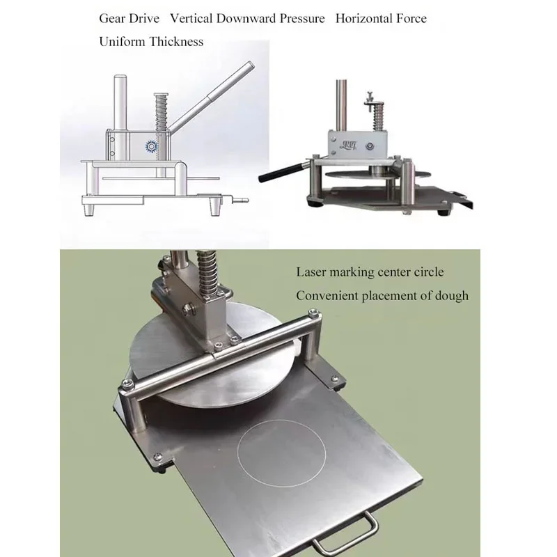 Pizza Dough Pressing Machine Round Pancake Dough Press Machine Stainless Steel Manual Dough Press Machine