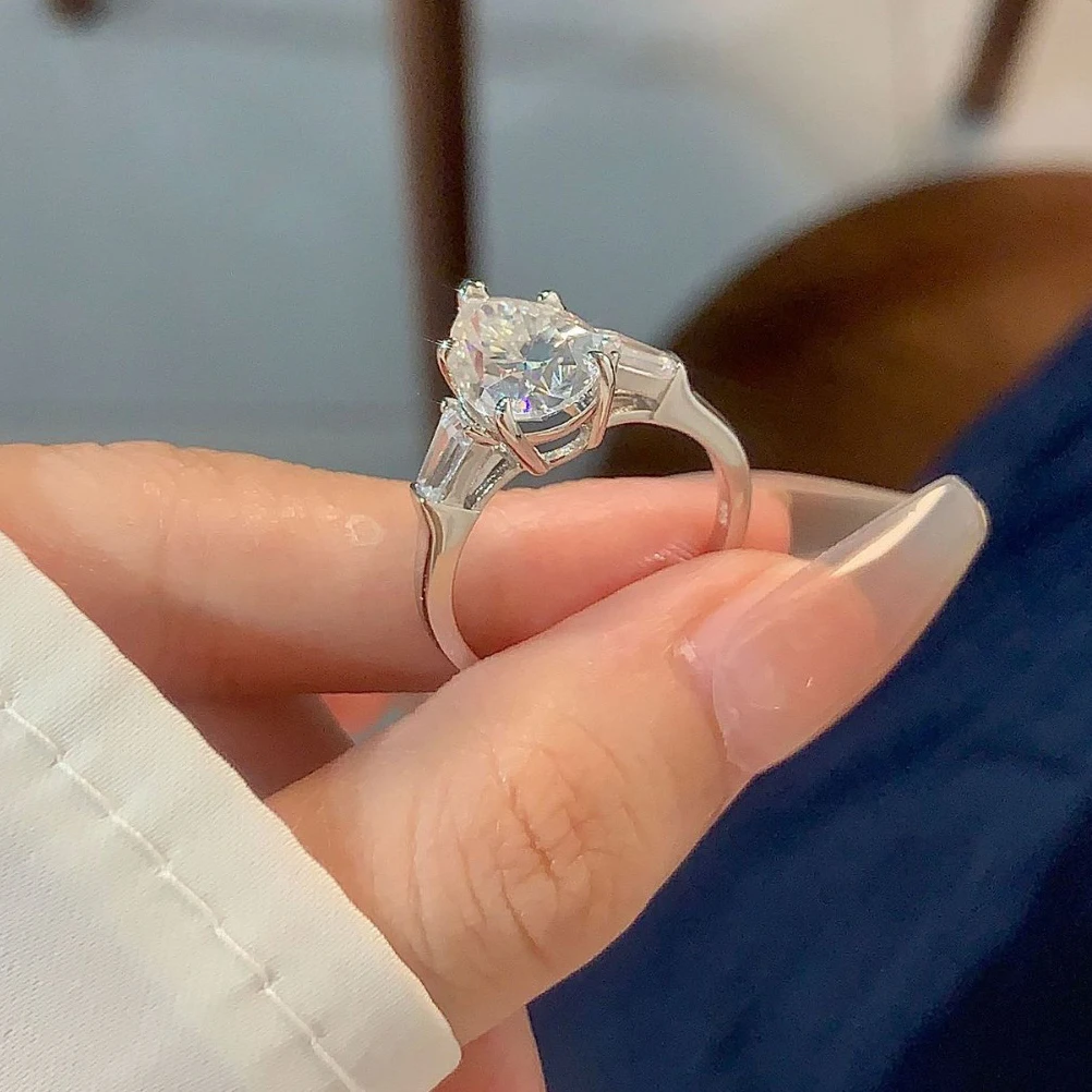Really 4 Carat Pear shaped Moissanite Ring wit Certificate 8x12MM Laboratory Diamond Rings Women Wedding Engagement Jewelry Gift