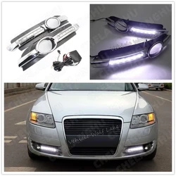 2pcs LED DRL For AUDI A6 C6 2005 2006 2007 2008 Car LED DRL Daytime Running Light Fog Lamp Grille And Waterproof Wire Of Harness