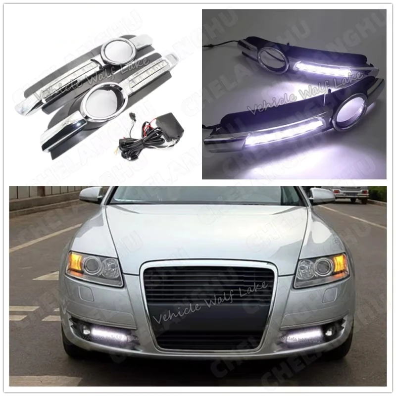 2 sztuk LED DRL dla AUDI A6 C6 2005 2006 2007 2008 samochodów LED światło do jazdy dziennej DRL światła przeciwmgielne kratka i przewód wodoodporny uprzęży