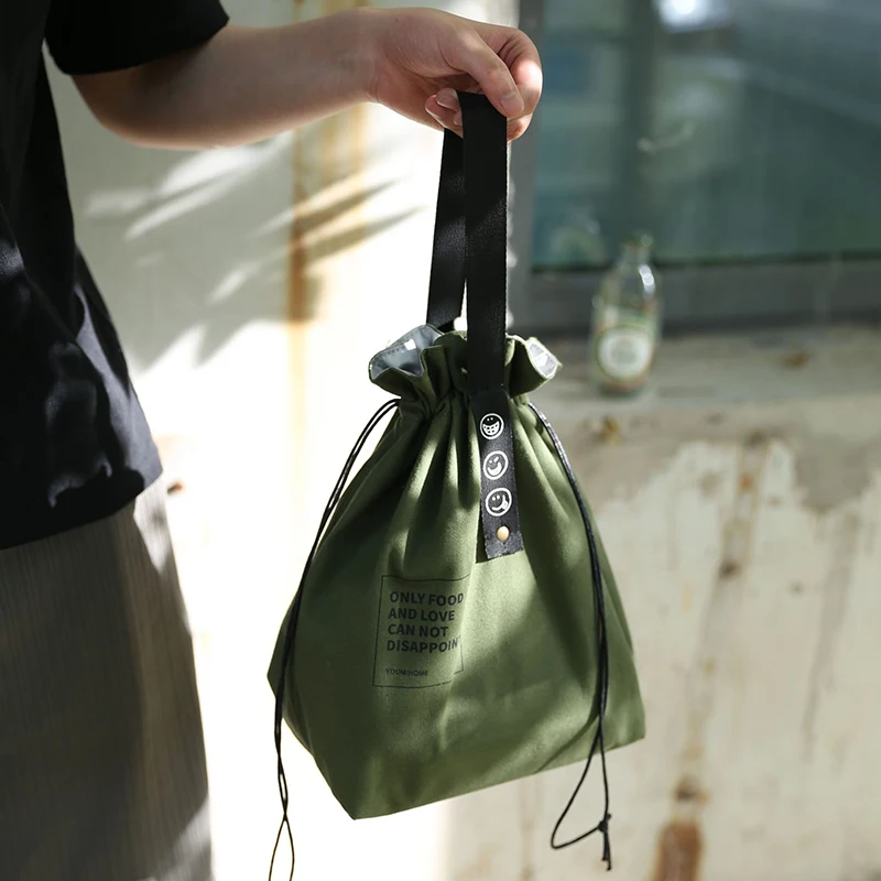 Drawstring Closure Canvas Thermal Lunch Bag Thermo Insulated Food Snack Breakfast Handbag for Woman Work Picnic Office Travel 가방