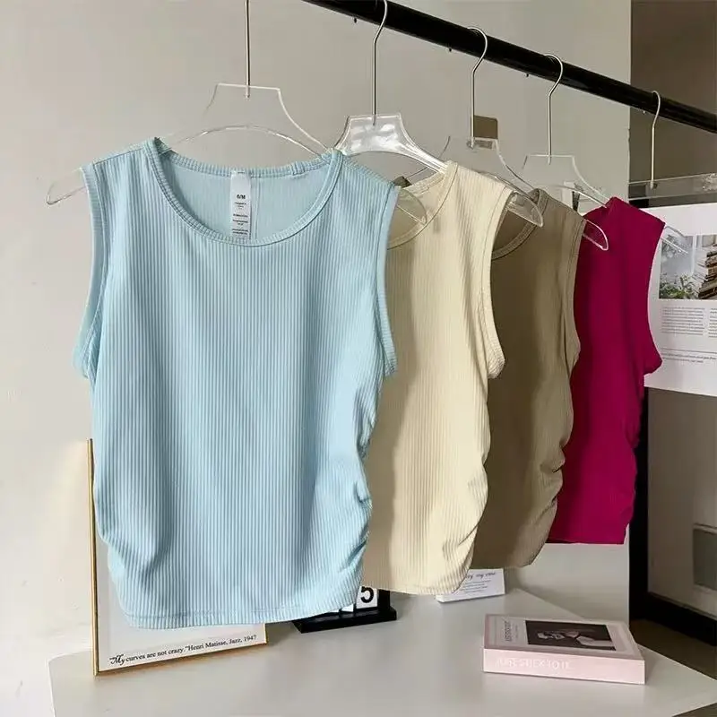 

Женский летний спортивный топ-жилет I-образной формы для йоги, быстросохнущий, плиссированный, для фитнеса и спортивных занятий