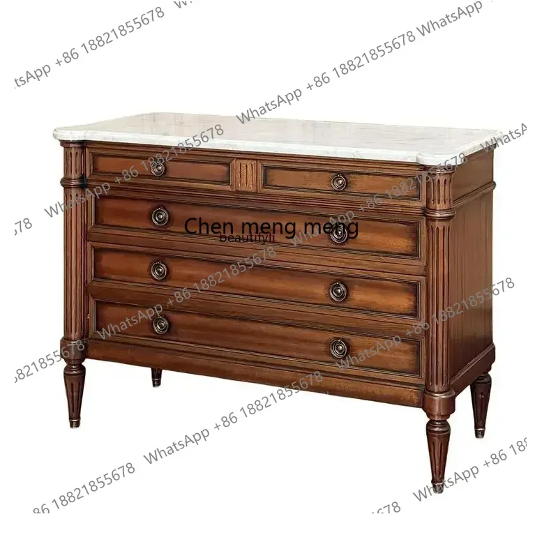 

X Solid Wood Vintage Chest of Drawers Sideboard American Style Chest of Drawers Marble Bedroom LockerQ