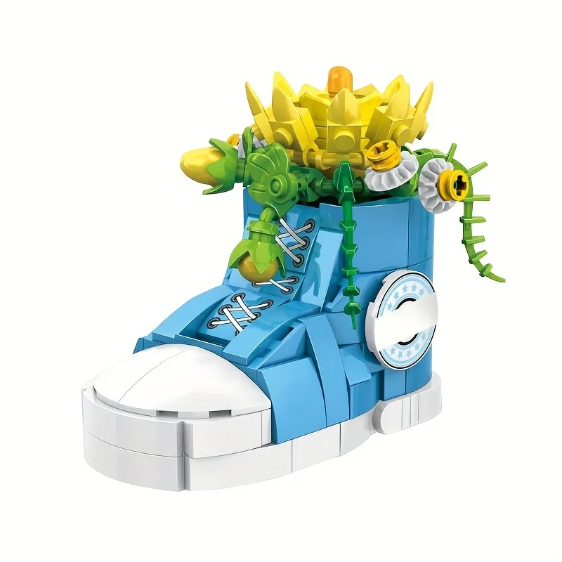 Zapato creativo de moda, planta de flores suculentas, bonsái, modelo de bloques de construcción, decoración del hogar, montar ladrillos, juguete para regalo para chico y adulto