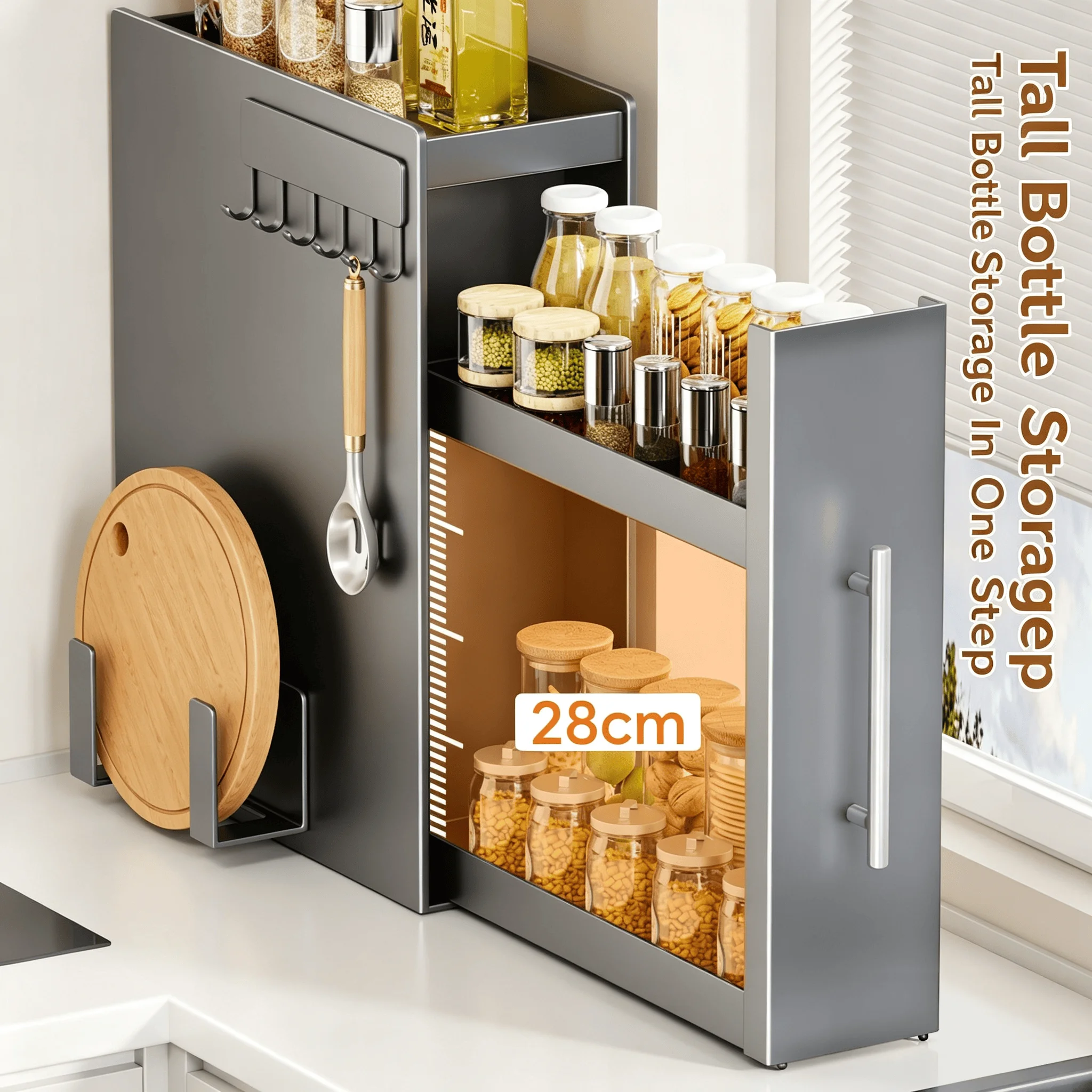 Narrow Pull Out Multi Layer Kitchen Spice Rack Countertop Corner Seasoning Storage Organizer Space Saving Shelf For Kitchen