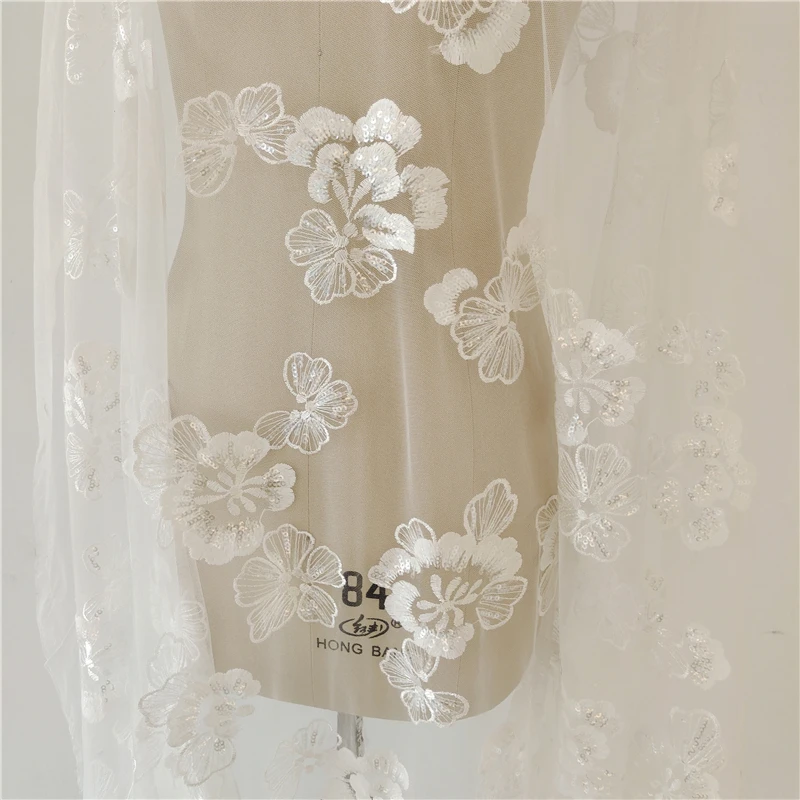 New Creative Flower Sequin Embroidery Fabric Wedding Dress Children's Lace Fabric DIY accessories