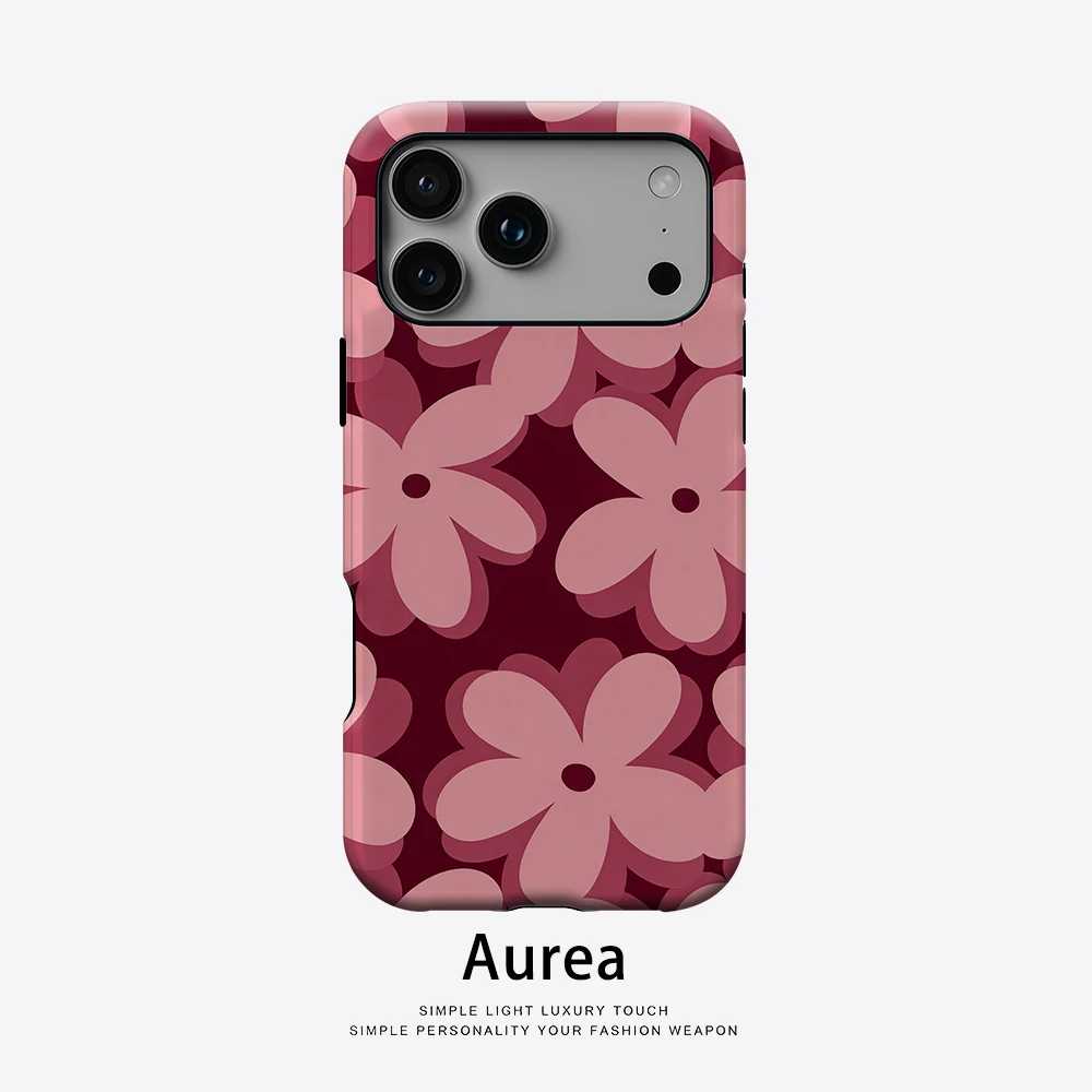 Aurea Case Matte Bumper für MagSafe Hülle für iPhone 18 17 16 15 14 Plus 13 Pro Max Stoßfeste Harte PC-Hülle mit Rosa Blumenmuster
