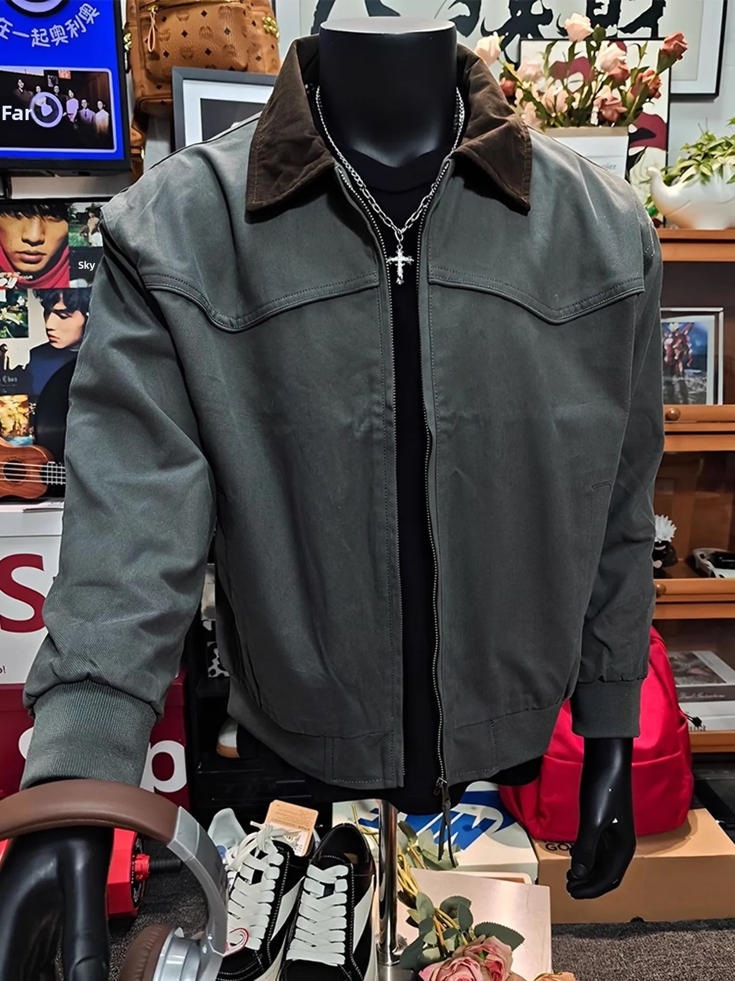 

Американская рабочая одежда с воротником контрастного цвета, мужская осенне-весенняя винтажная одежда oulder Fit Harrington Jaet Youth (3) Cotton