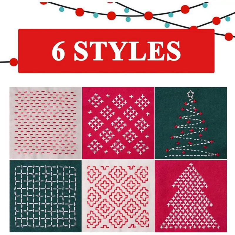 2025 Trend Merry Christmas Kitsashiko Embroidery Kit Sashiko Thread, Water-Soluble Patterns, Thimble Fabric For Beginners, Hand