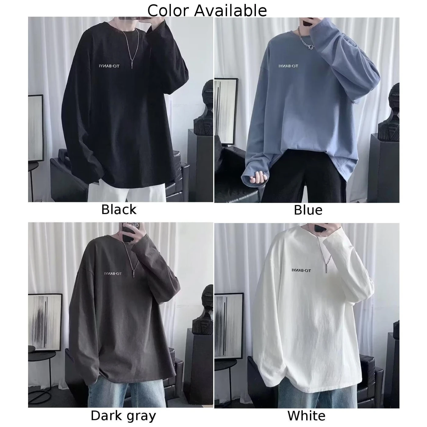 Men T Shirt Fashion Letters Print Round Neck Men Top Casual Long Sleeves Loose Pullover Spring Autumn Basic Male Top Streetwear