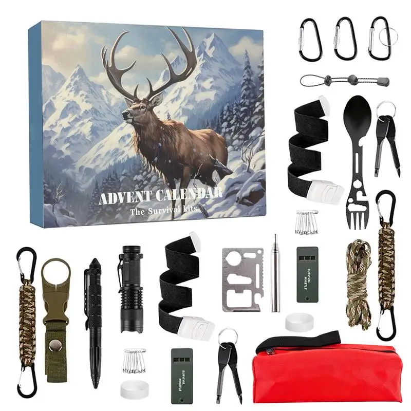 Advent Calendar 2024 Men Survival Kit 24 Days Christmas Countdown Calendar Survival Gears For Men Adult Cool Gadgets For Outdoor