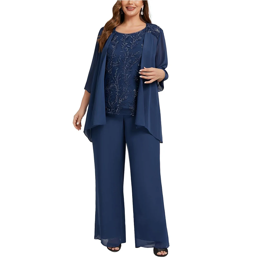 

Customized 3 Pieces Mother of The Bride Pant Suit for Women with Sequins 3/4 Sleeves Jumpsuit Formal Evening Gowns 2025