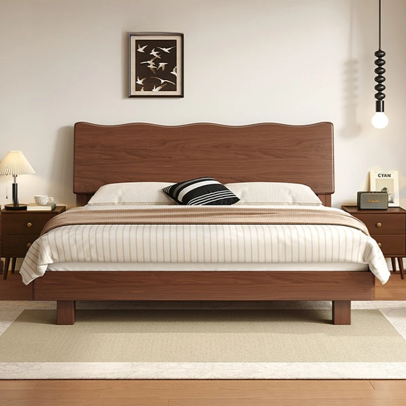 

wood double bed 1.8 meters bedroom medieval stylel walnut color home bed simple practical camas matr monio bedroom furniture