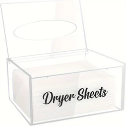 Dryer Sheet Holder, Acrylic Dryer Sheet Dispenser with Hinged Lid, Laundry Room Organization & Decor Box, Container Storage