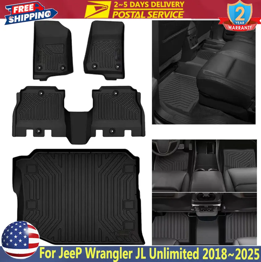 

TPE Floor Mats & Cargo Liners For Jeep Wrangler JL Unlimited 2018~2025 3D Foot Pad All-Weather Trunk Pad Cargo Pad Waterproof