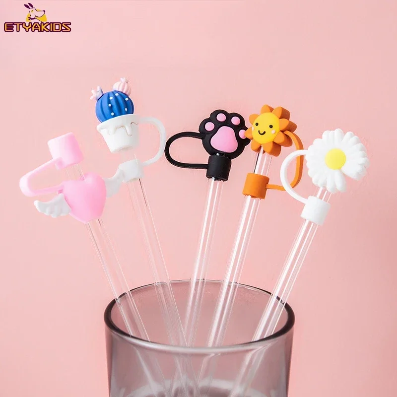 6-8mm Cute Cartoon Silicone Straw Tips Creative Straw Cover Drinking Dust Splash Proof Straw Plugs Sealing Tools Cup Accessories