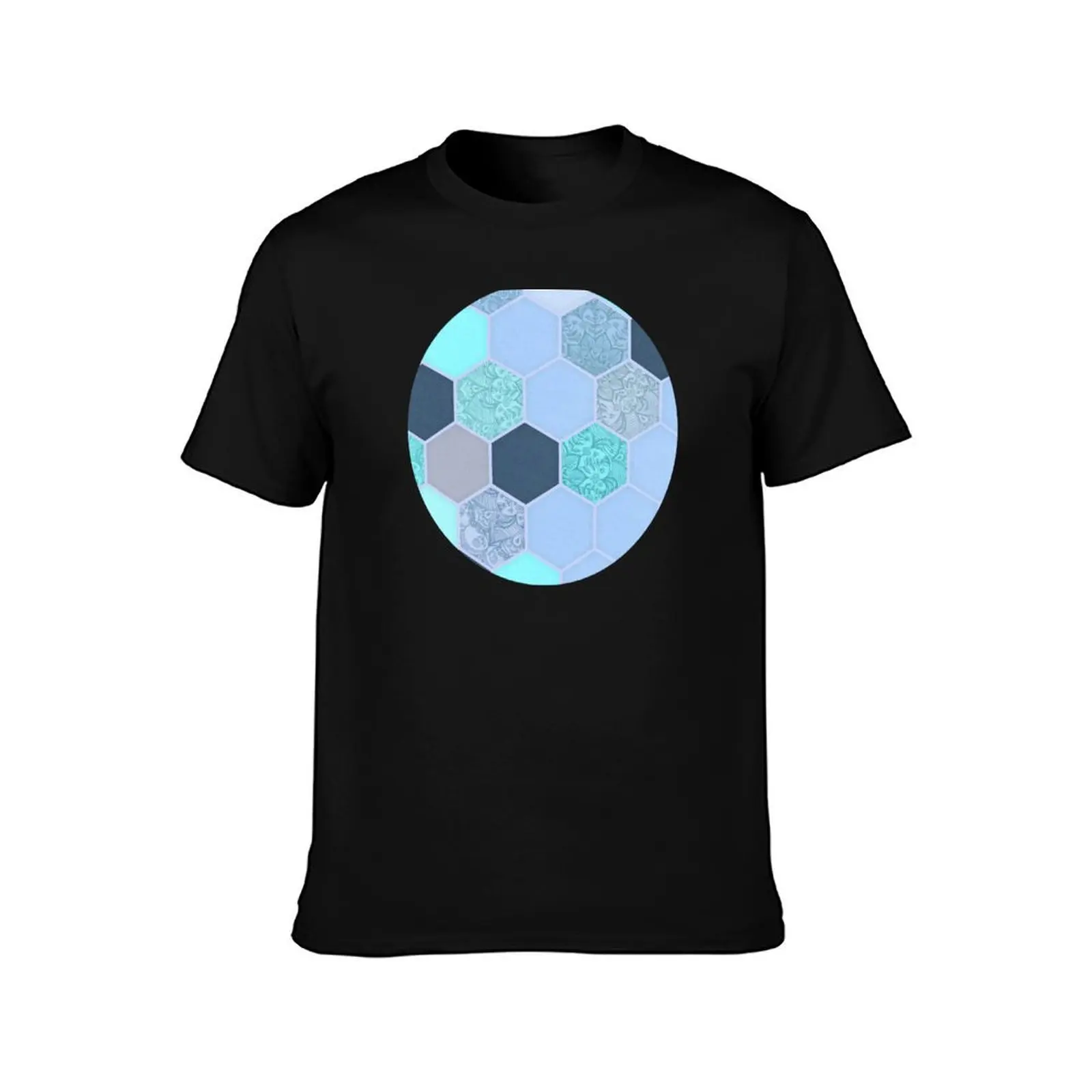 Denim Blue, Aqua & Indigo Hexagon Doodle Pattern T-Shirt Festive Simple T-Shirt