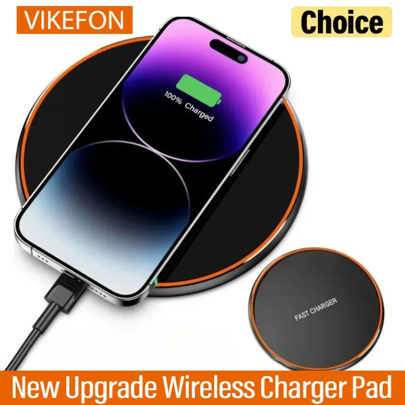VIKEFON New Upgrade Wireless Charger Pad For iPhone 17 16 15 14 13 12 Pro Max Ultra Slim Induction Fast Charging Pad For Samsung