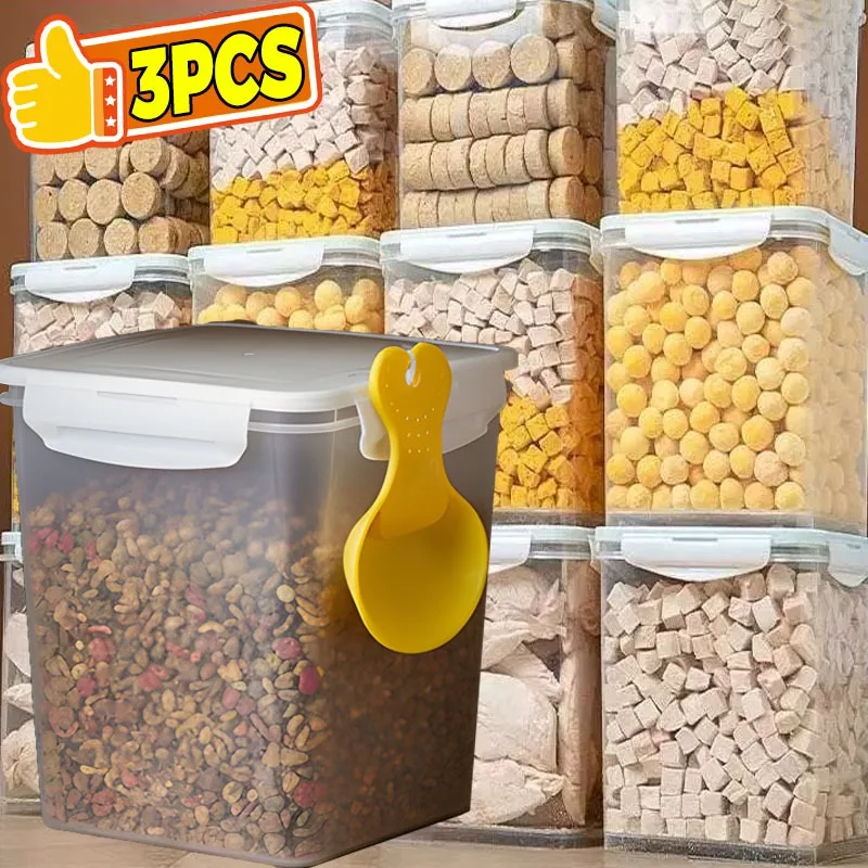 1/3 قطعة حاوية تخزين أغذية الحيوانات الأليفة الكلب القط الغذاء دلو الرطوبة واقية مختومة جرة مع ملعقة المطبخ الحبوب صندوق تخزين مع غطاء