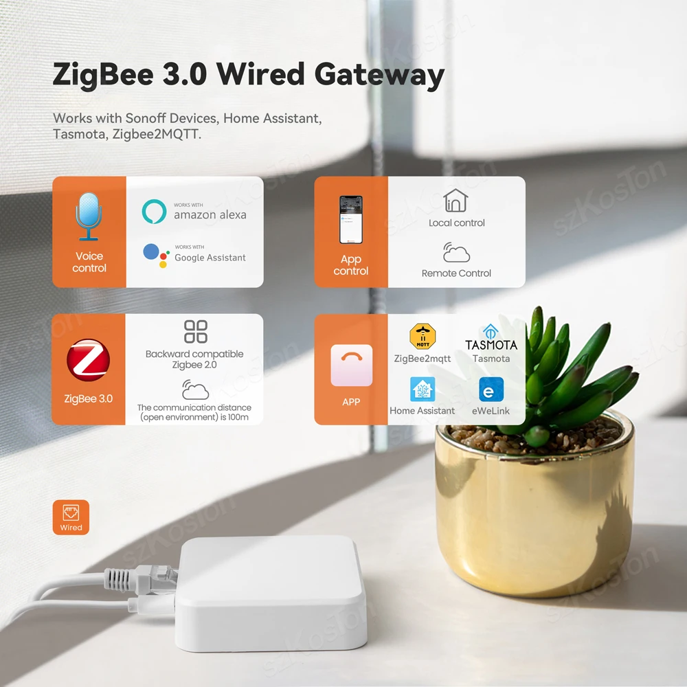 ZigBee 3.0 Smart Gateway Hub eWeLink APP Smart Home Automation Ethernet Bridge Works with Tasmota Zigbee2MQTT Home Assistant