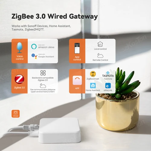 Imagen 2 del producto ZigBee 3,0 Smart Hub de enlace aplicación eWeLink automatización del hogar inteligente puente Ethernet funciona con Tasmota Zigbee2MQTT asistente de hogar