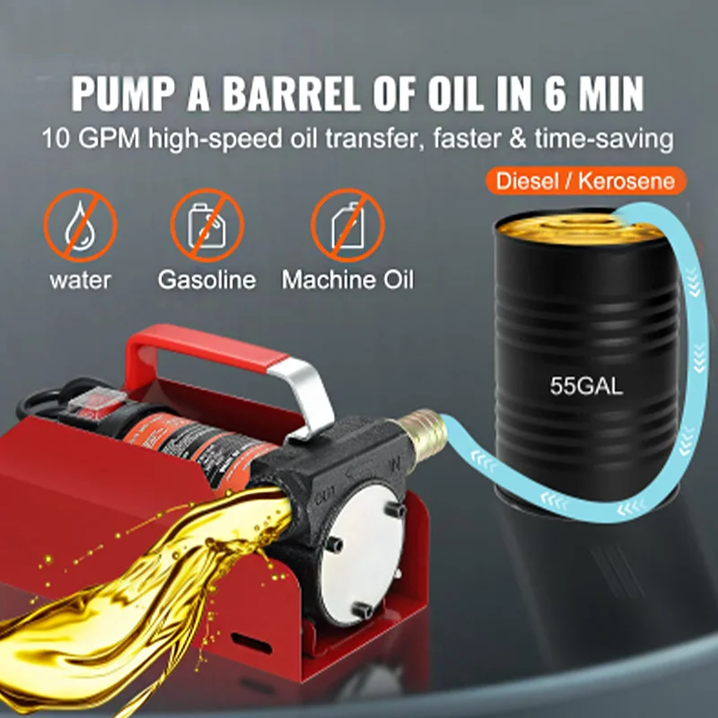 Diesel Fuel Transfer Pump Kit,10 GPM 12V DC Portable Electric Self-Priming Fuel Transfer Extractor Pump Kit with Automatic Shut-